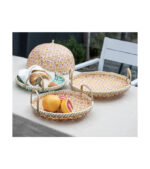 Bamboo Woven Natural 2pc Tray - Pink/Yellow - Image 2