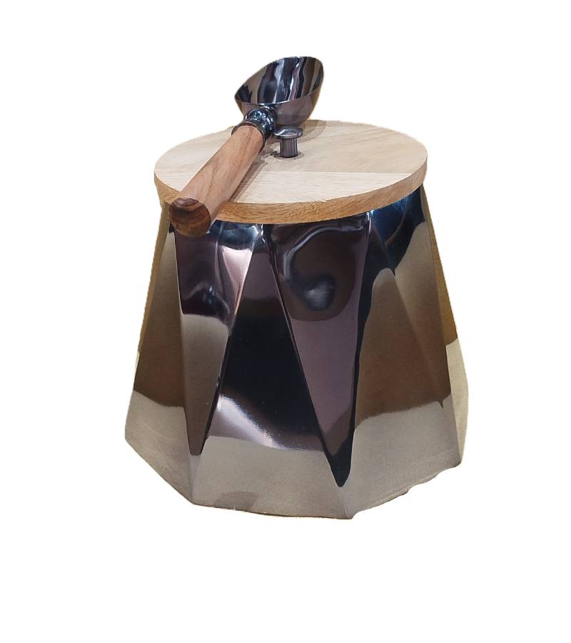 10003186 Stainless Steel Icebox with Wooden Lid & Scoop - Image 1