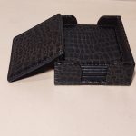 Handmade Black Leather Coaster Set of 6 Pieces with Holder